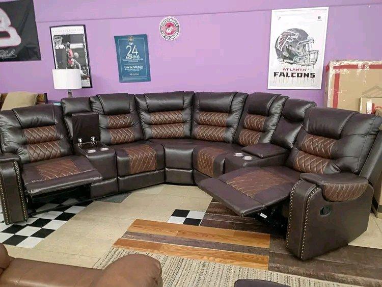 Brown Leather Sectional Recliner  New  Cup Holders  ONLY 53 - Miami, Florida - FleaMarketBay