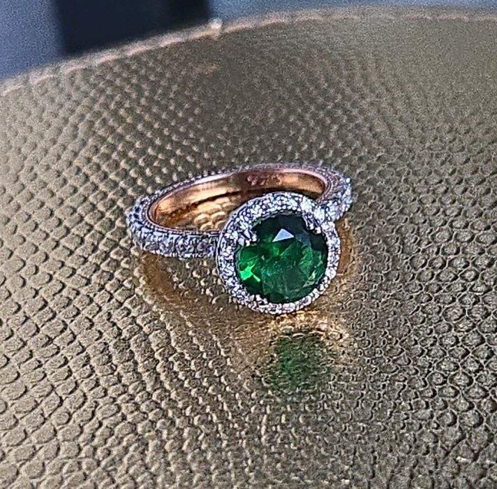 Sterling Silver  Rose Gold Emerald CZ Halo Ring - Huntsville, Alabama - FleaMarketBay