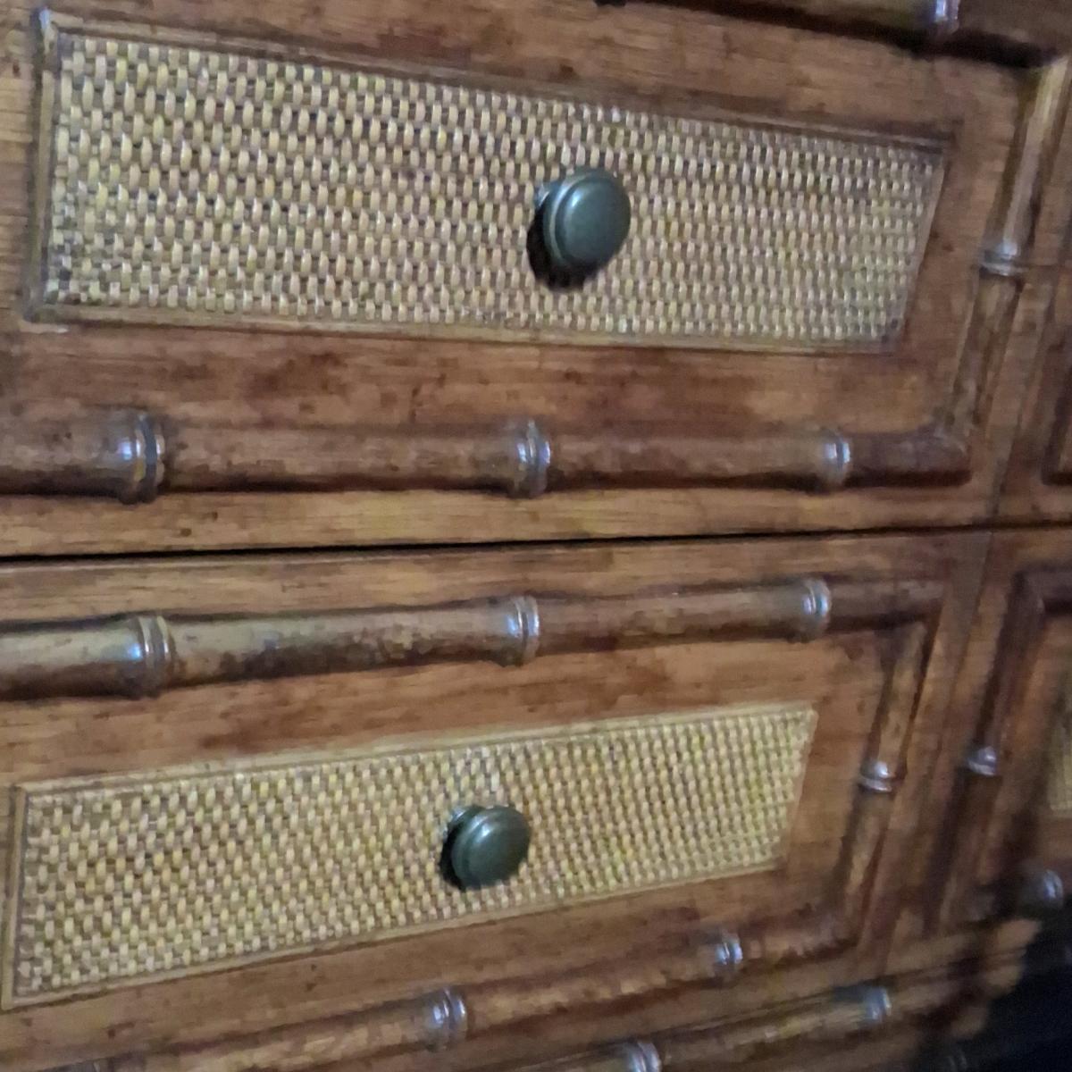 vintage Faux bamboo with rattan 5 drawer dresser - Herrin, Illinois - FleaMarketBay