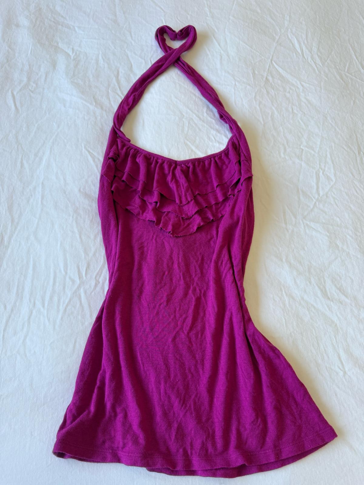 GUESS Magenta Halter Top with Ruffle Bust Detail  Womens XS
