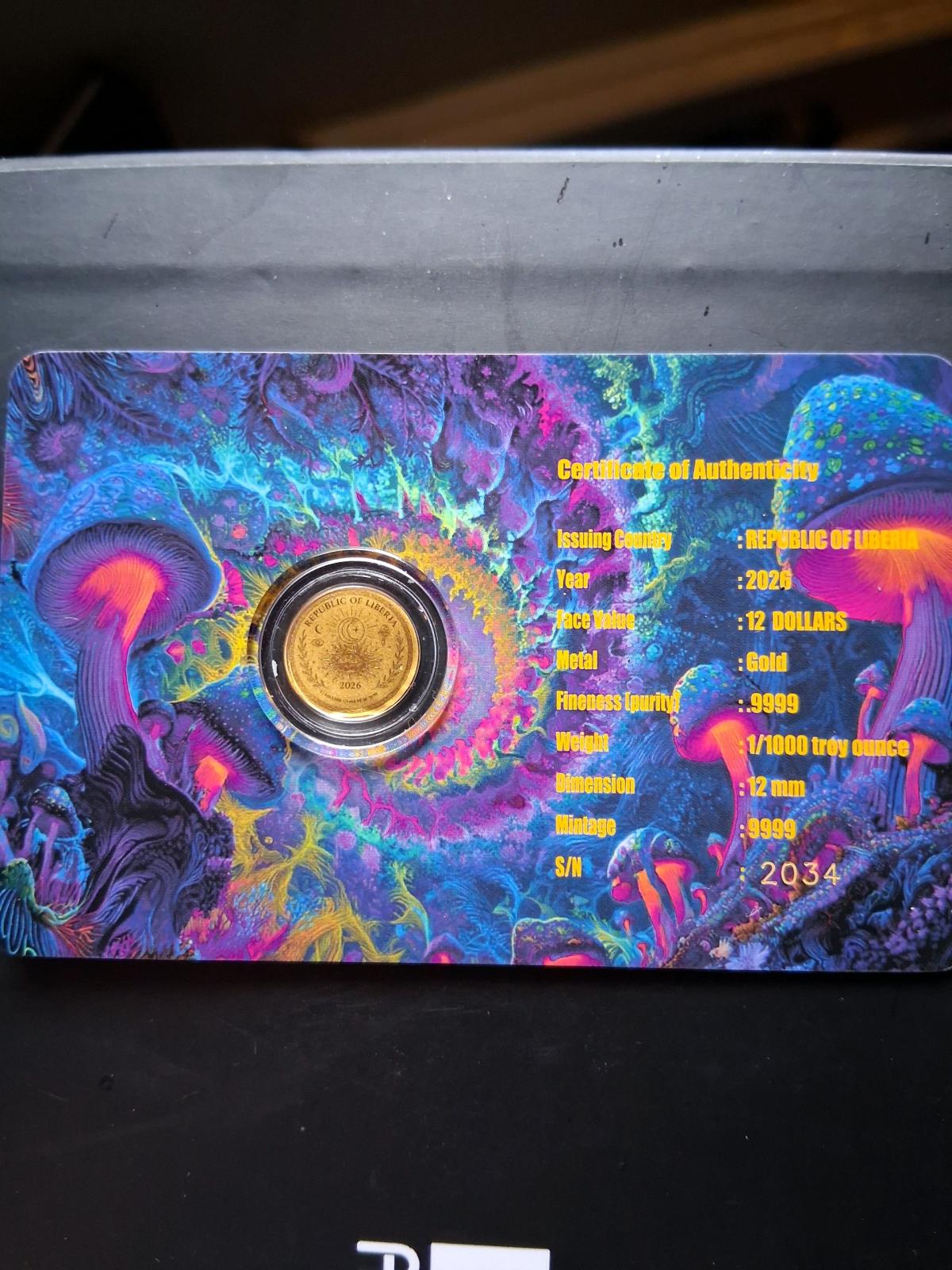 1 1000th oz Magic Mushroom gold coin - Philadelphia, Pennsylvania - FleaMarketBay