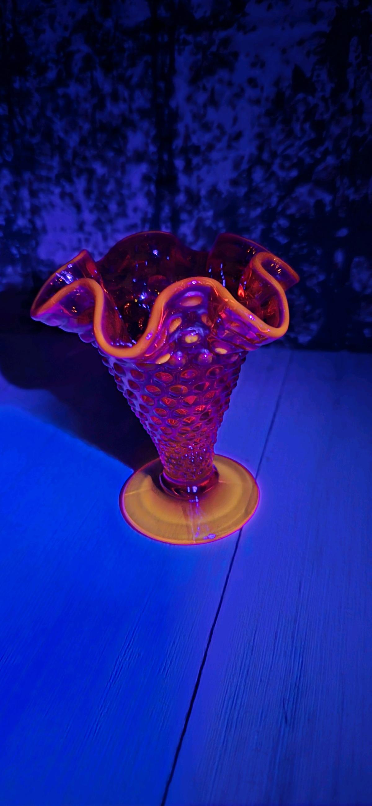 Amberina glass hobnail ruffled vase by Fenton Art Glass - Aurora, Missouri - FleaMarketBay