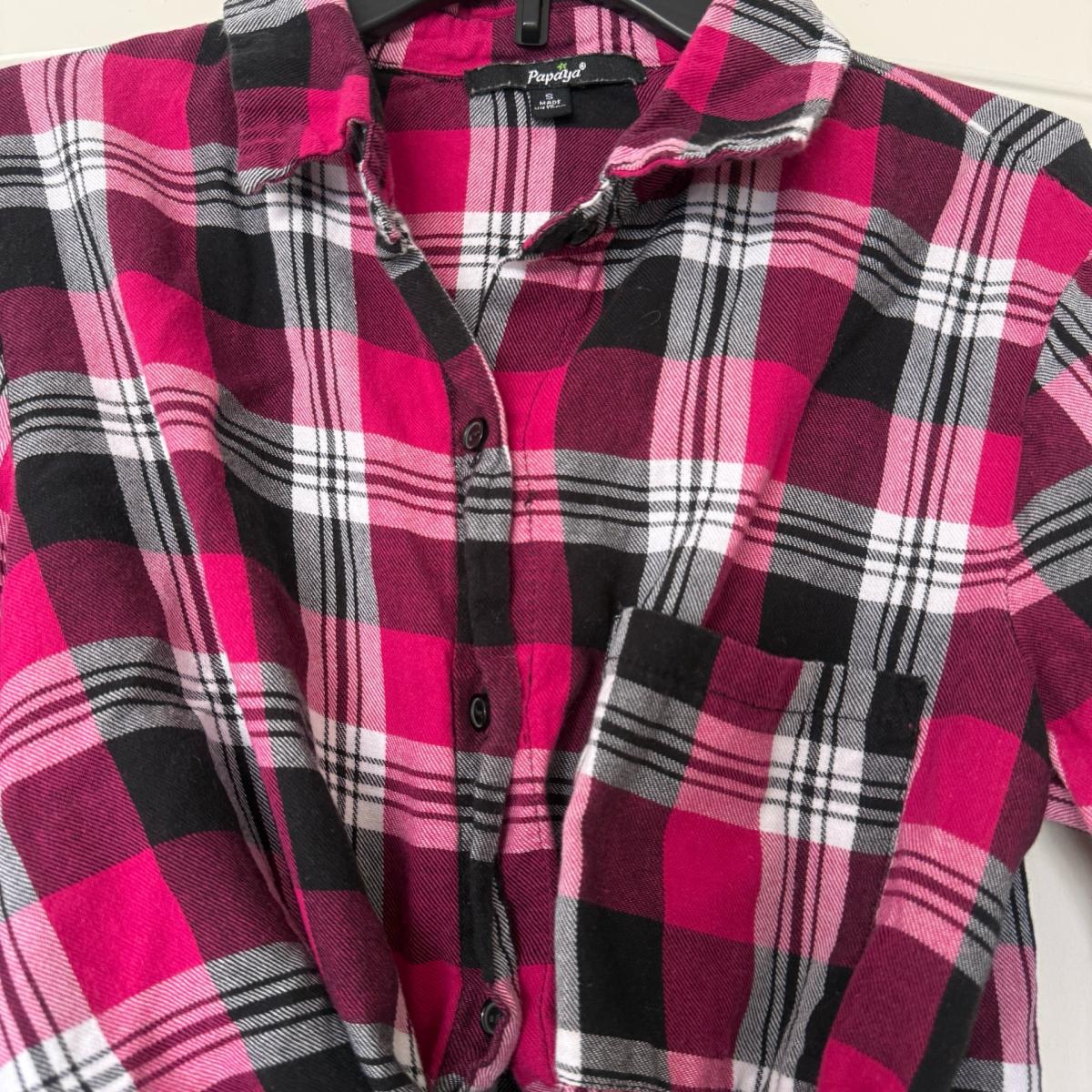 Papaya Pink Plaid TieFront Flannel Crop Shirt  Soft Grunge Y - Los Angeles, California - FleaMarketBay