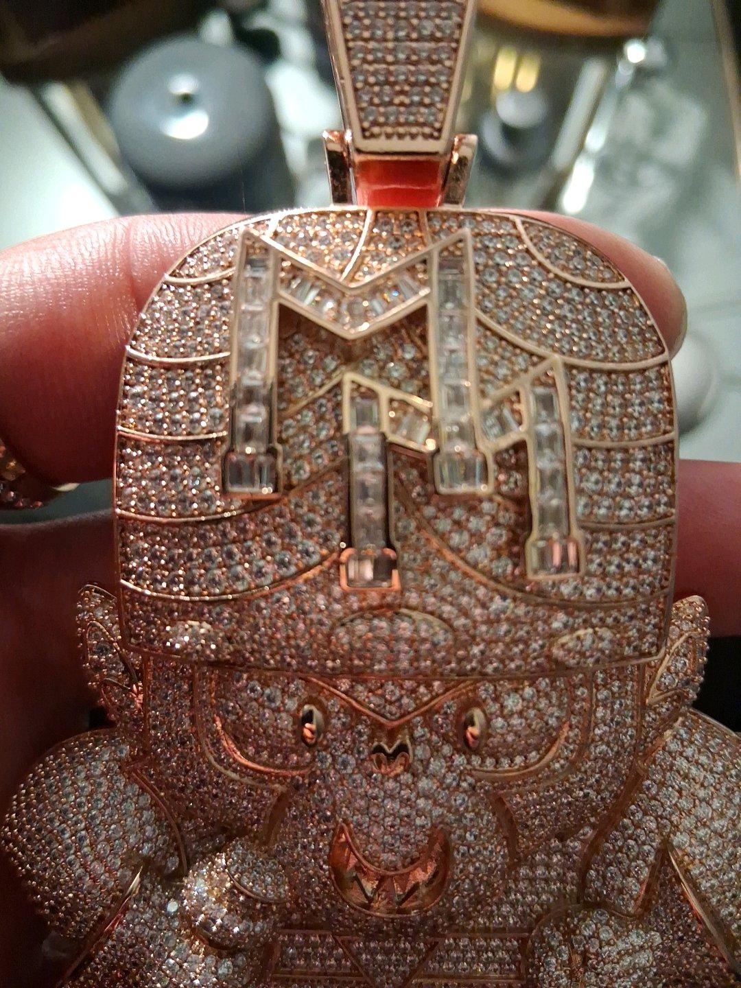 14k Rose Gold Vermeil over Sterling Silver Iced Out Pendant - Buffalo, New York - FleaMarketBay