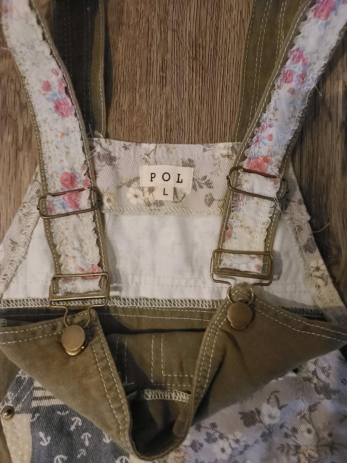 POL Overalls Womens L Green Patchwork Embroidered Wide Leg F - San Antonio, Texas - FleaMarketBay