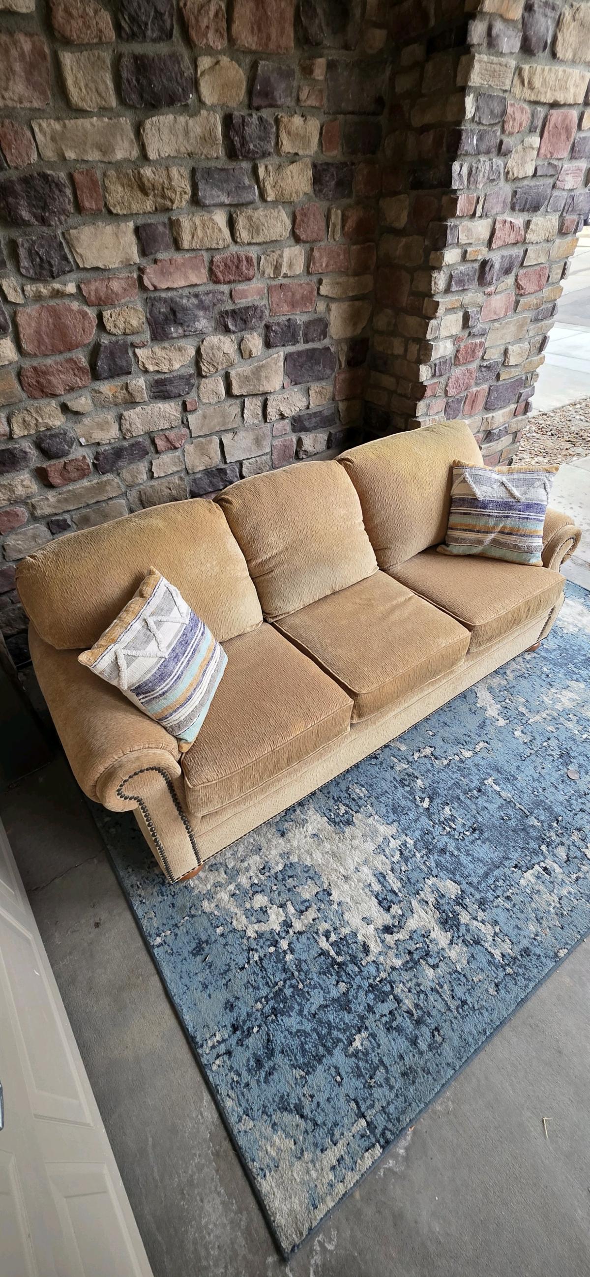 Genuine Flexsteel Tan 3seater couch with nailhead trim - Aurora, Colorado - FleaMarketBay