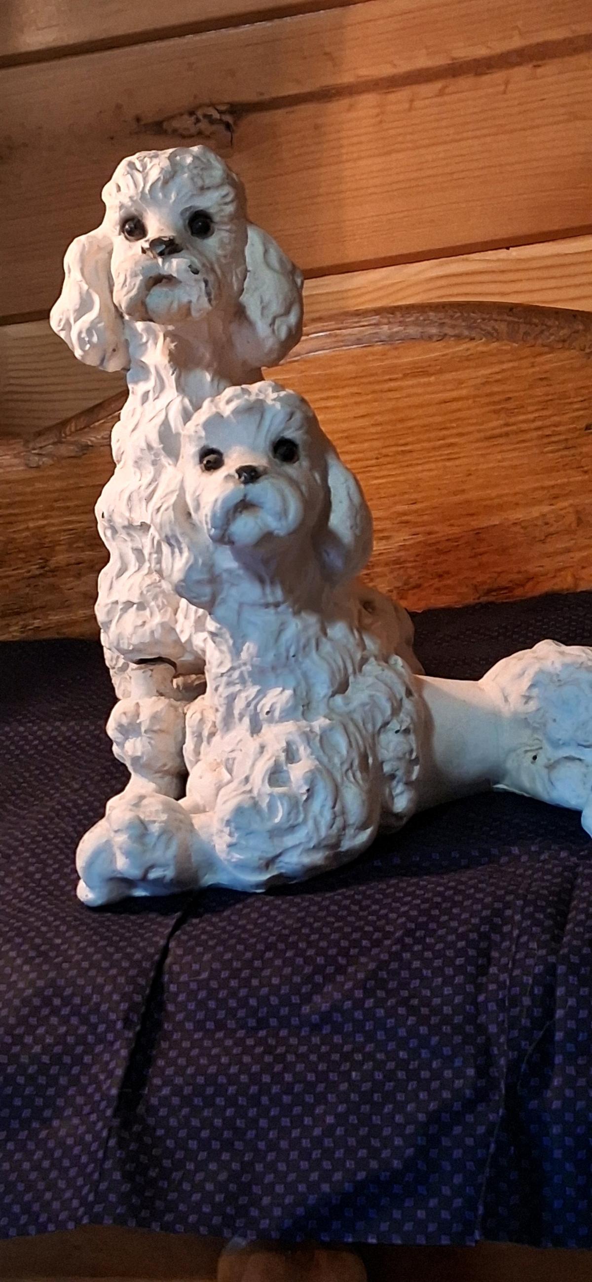 Vintage White Chalkware Poodle Dog Statues - Marshfield, Wisconsin - FleaMarketBay