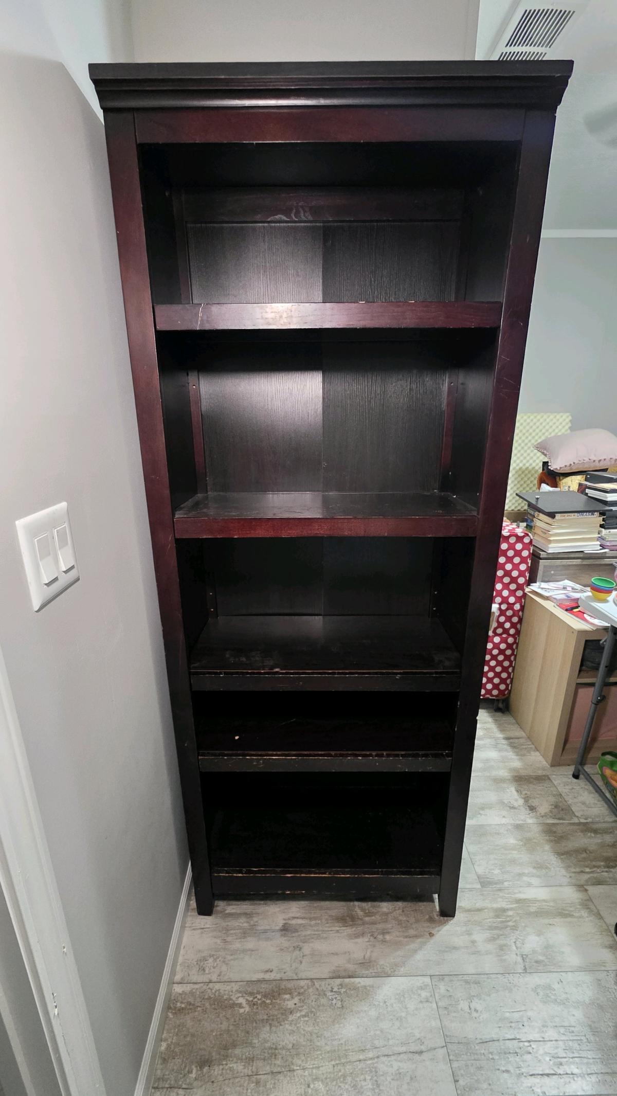 Dark Tall Wood Bookshelf - Gibsonton, Florida - FleaMarketBay