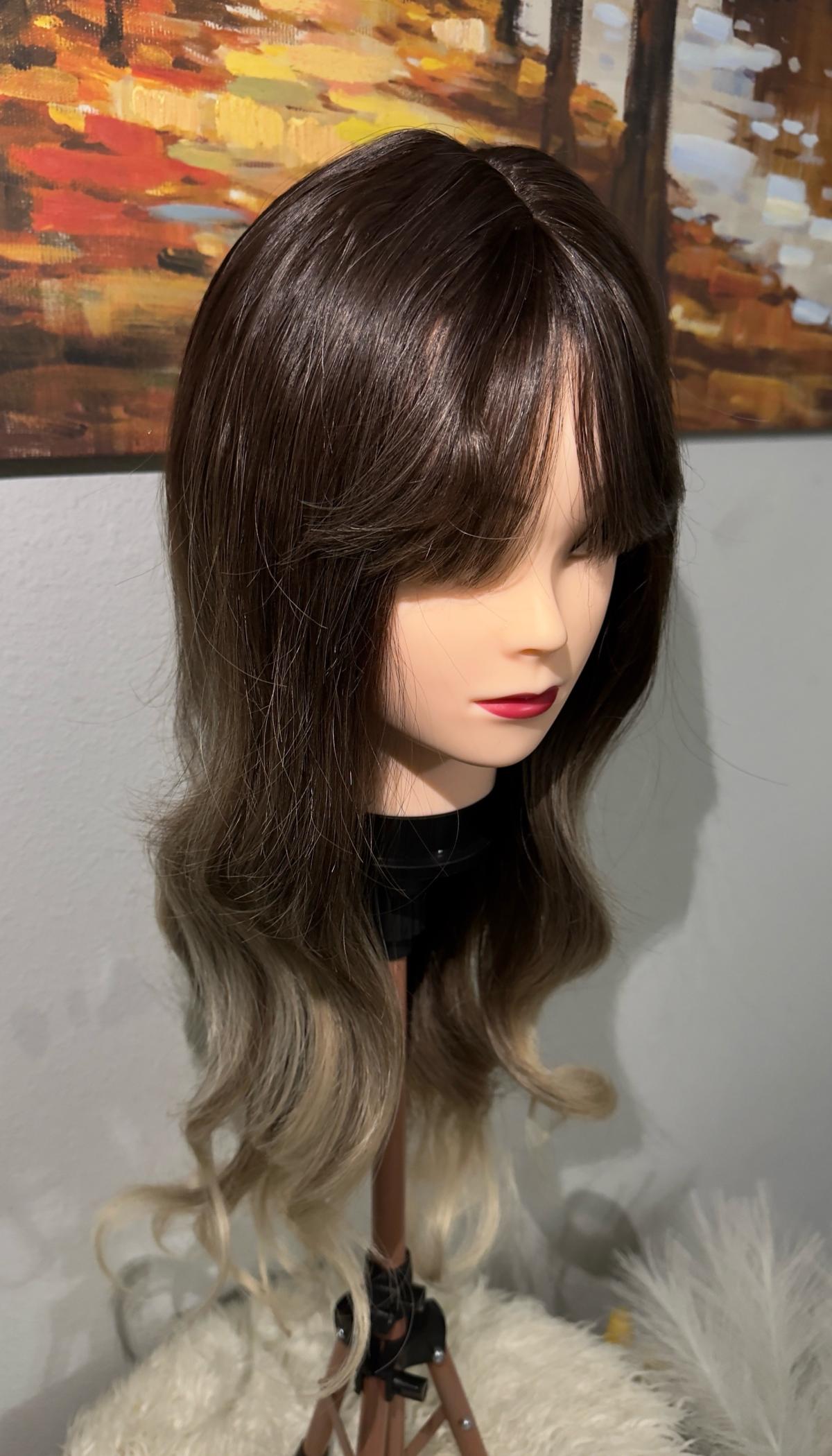 Synthetic Blend Ombre Brown Wig with Bangs and realistic sca - Johnson, Kansas - FleaMarketBay