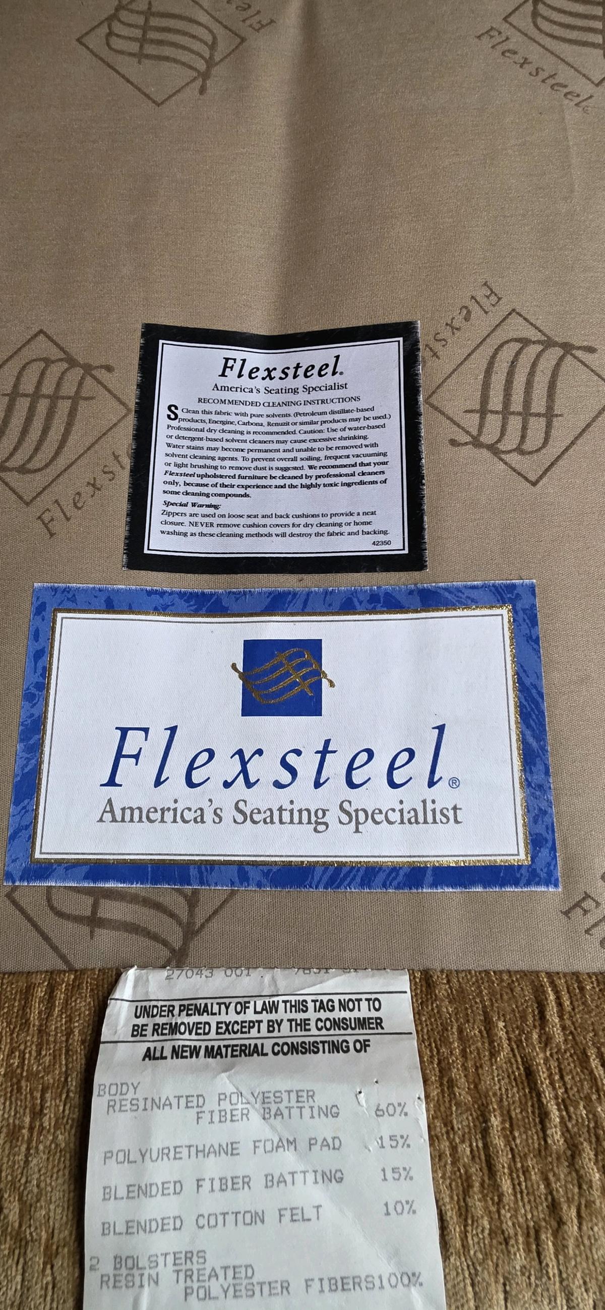 Genuine Flexsteel Tan 3seater couch with nailhead trim - Aurora, Colorado - FleaMarketBay