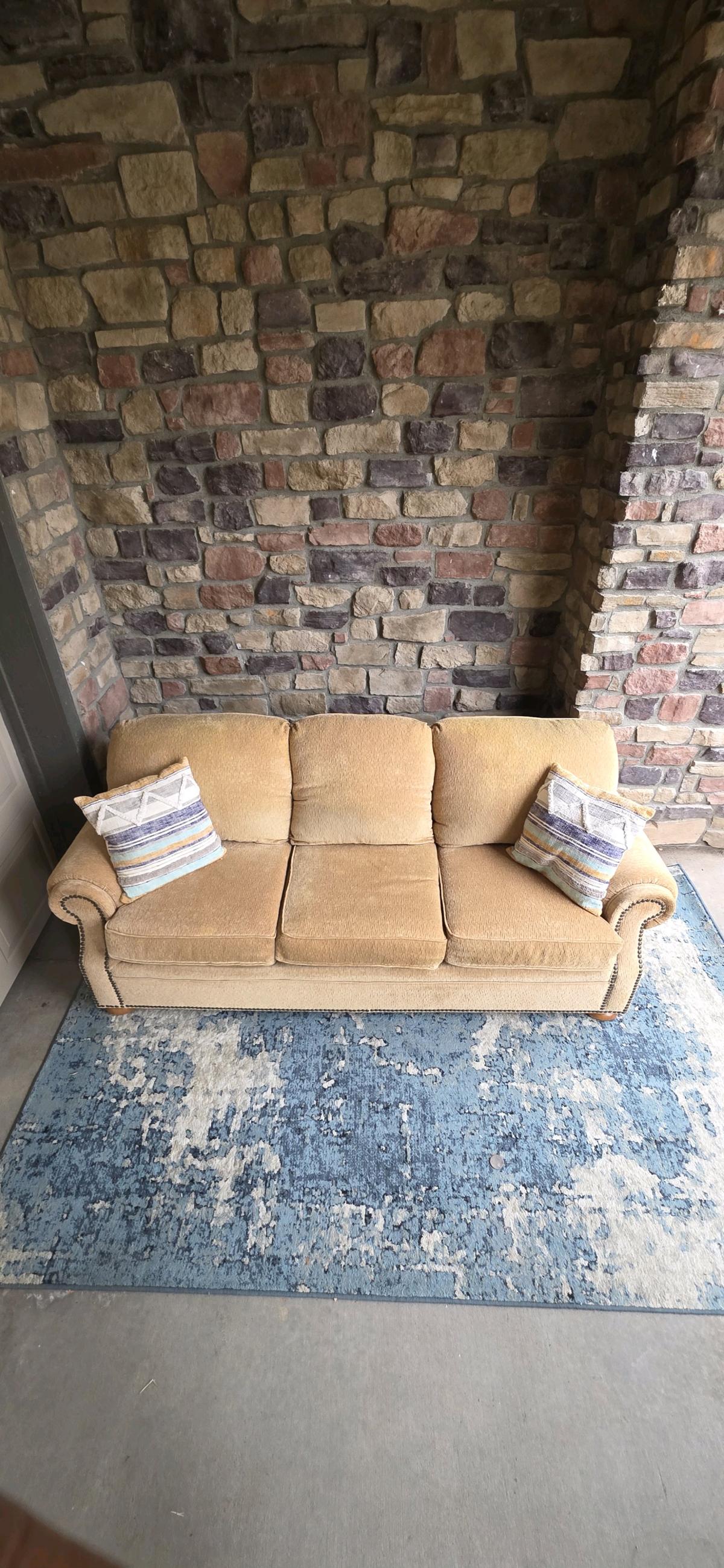 Genuine Flexsteel Tan 3seater couch with nailhead trim - Aurora, Colorado - FleaMarketBay