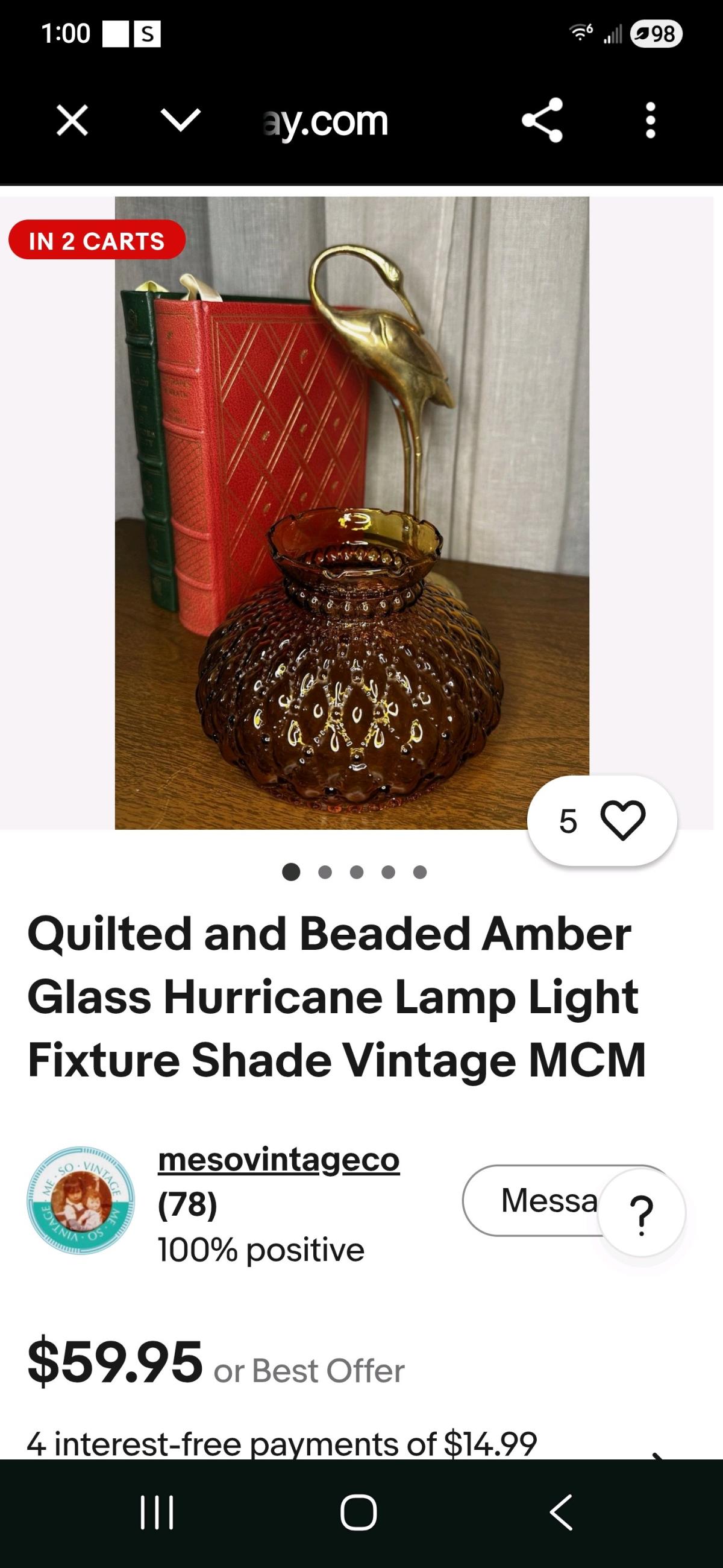 vintage Amber glass lamp shade - Cookeville, Tennessee - FleaMarketBay