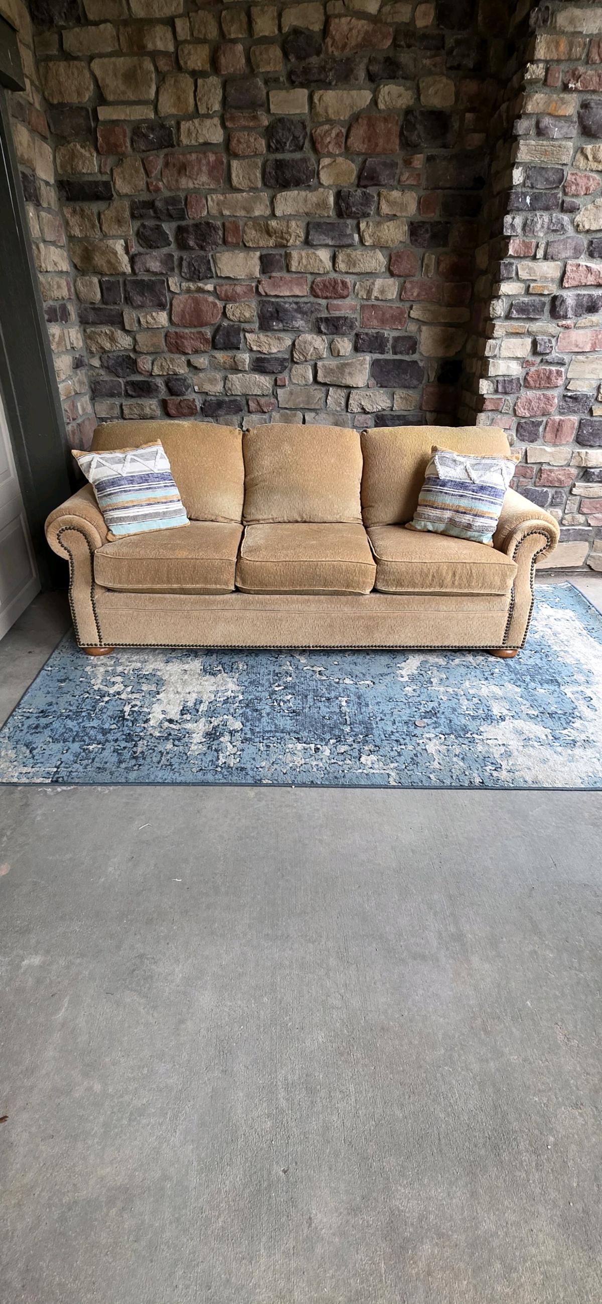 Genuine Flexsteel Tan 3seater couch with nailhead trim - Aurora, Colorado - FleaMarketBay