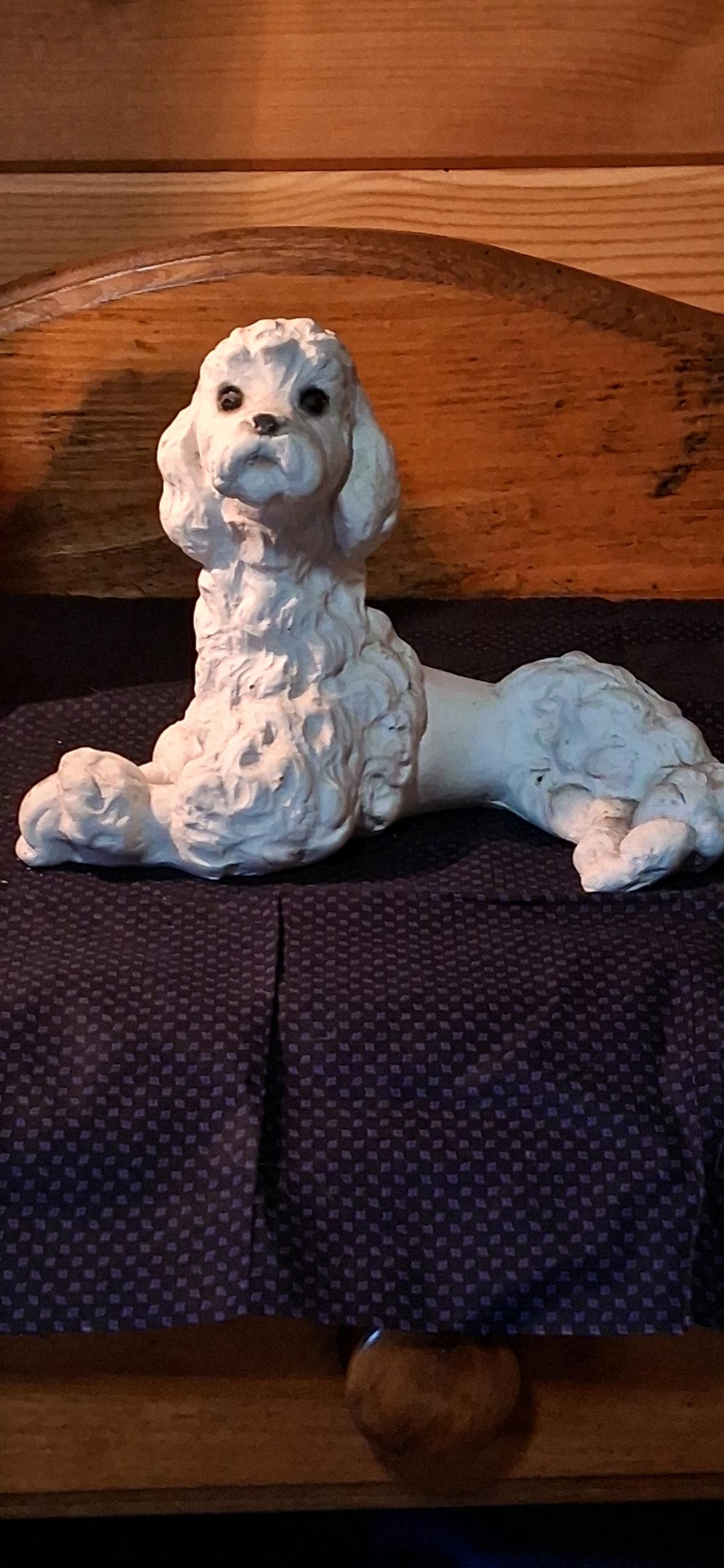 Vintage White Chalkware Poodle Dog Statues - Marshfield, Wisconsin - FleaMarketBay