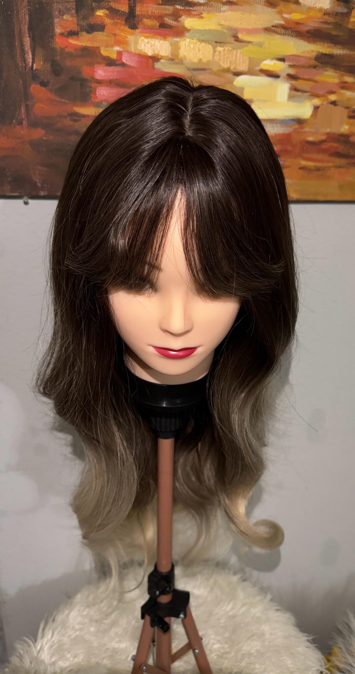 Synthetic Blend Ombre Brown Wig with Bangs and realistic sca - Johnson, Kansas - FleaMarketBay