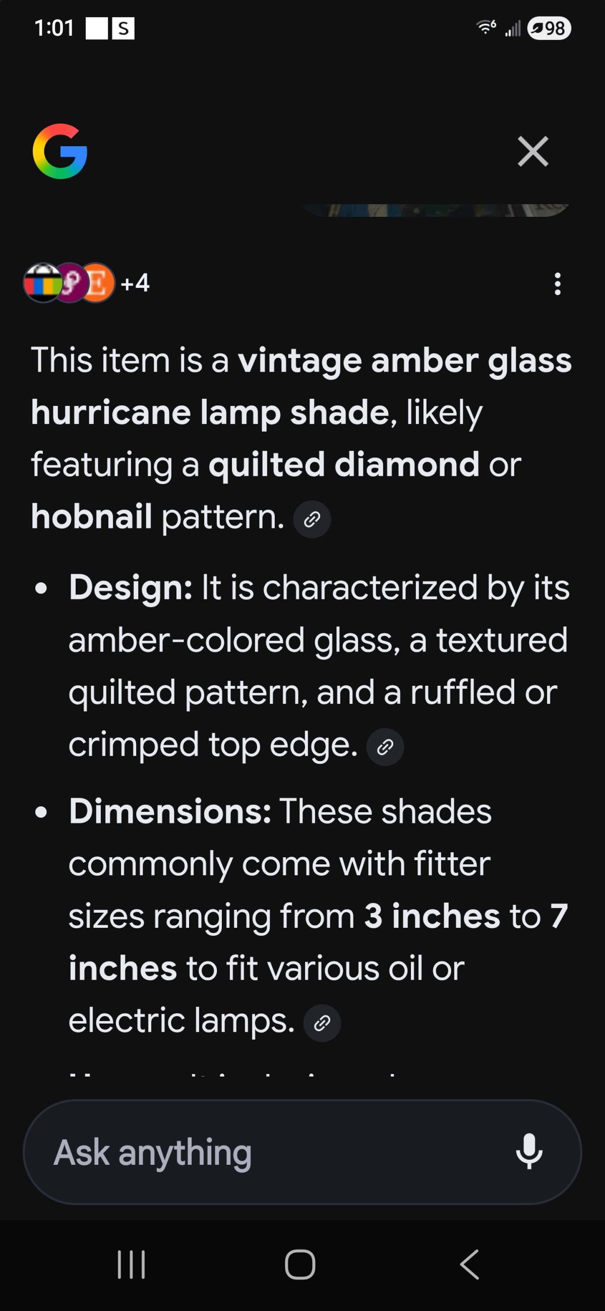 vintage Amber glass lamp shade - Cookeville, Tennessee - FleaMarketBay