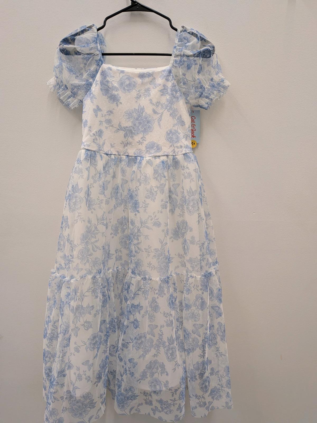 Cat  Jack Floral Tulle Dress Blue White Size L 1012