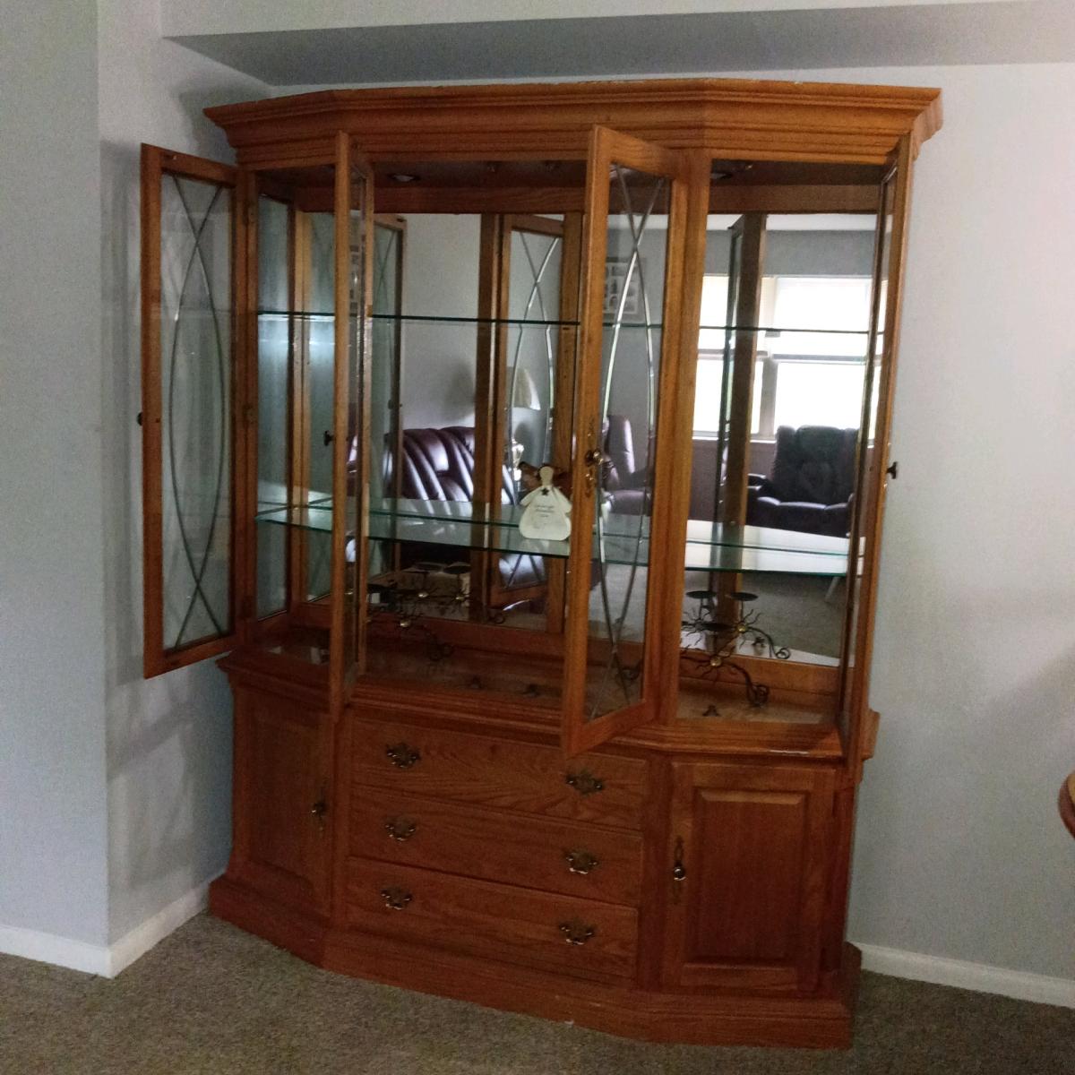 Two Pc Cuba cabinet with glass shelves - Newark, Delaware - FleaMarketBay