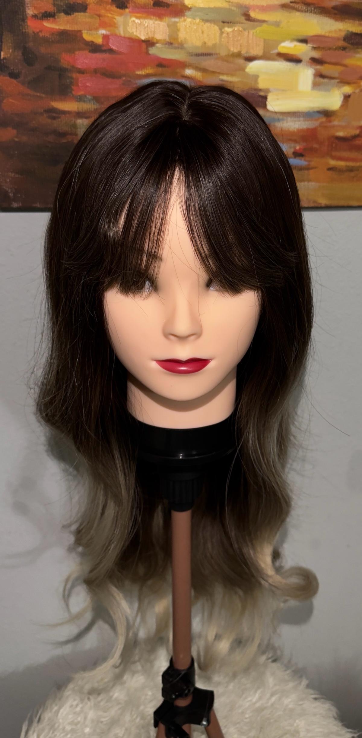 Synthetic Blend Ombre Brown Wig with Bangs and realistic sca - Johnson, Kansas - FleaMarketBay