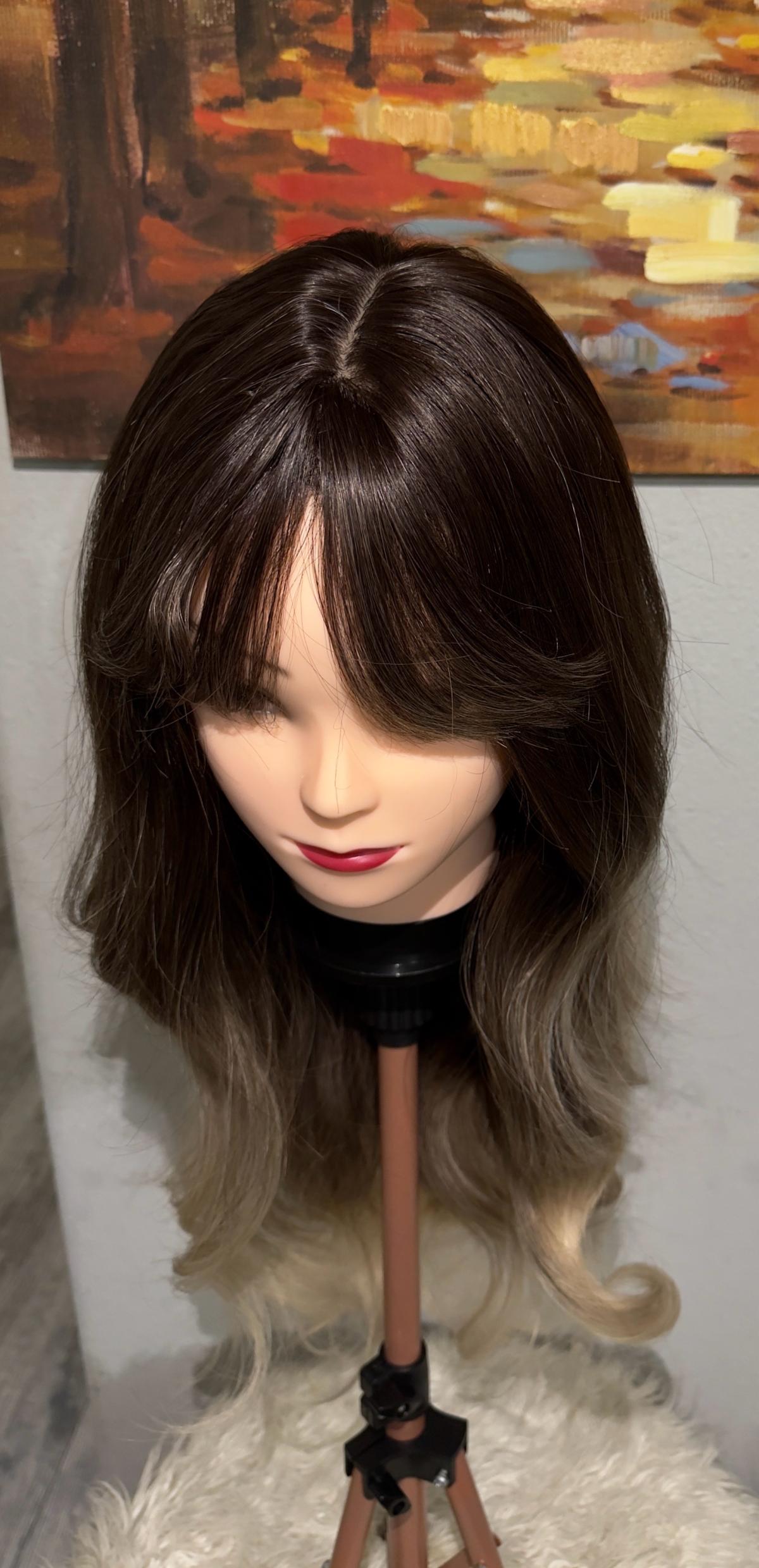 Synthetic Blend Ombre Brown Wig with Bangs and realistic sca - Johnson, Kansas - FleaMarketBay