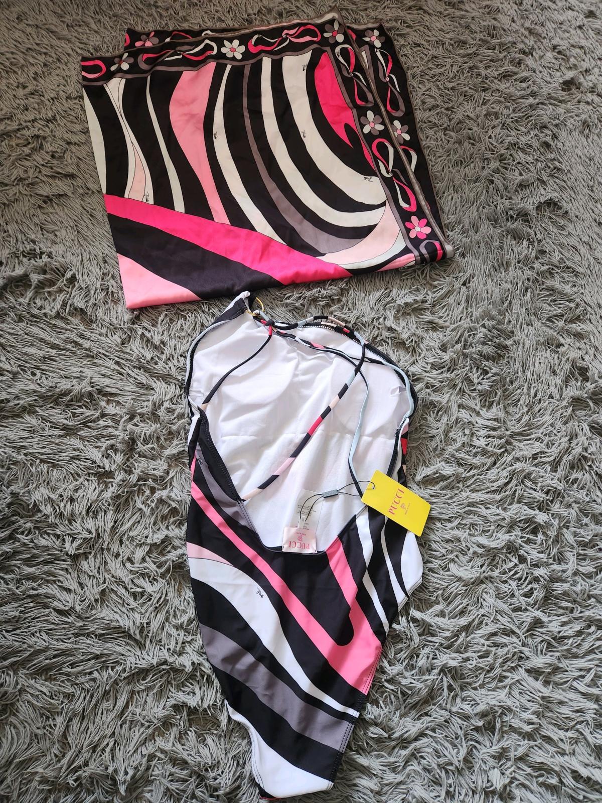 Emilio Pucci Pink  Black Swirl OnePiece with Matching Scarf - Little Neck, New York - FleaMarketBay