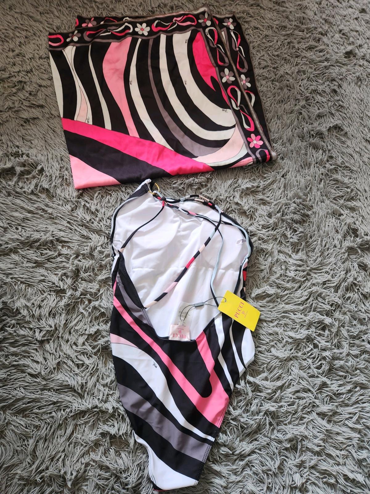 Emilio Pucci Pink  Black Swirl OnePiece with Matching Scarf - Little Neck, New York - FleaMarketBay