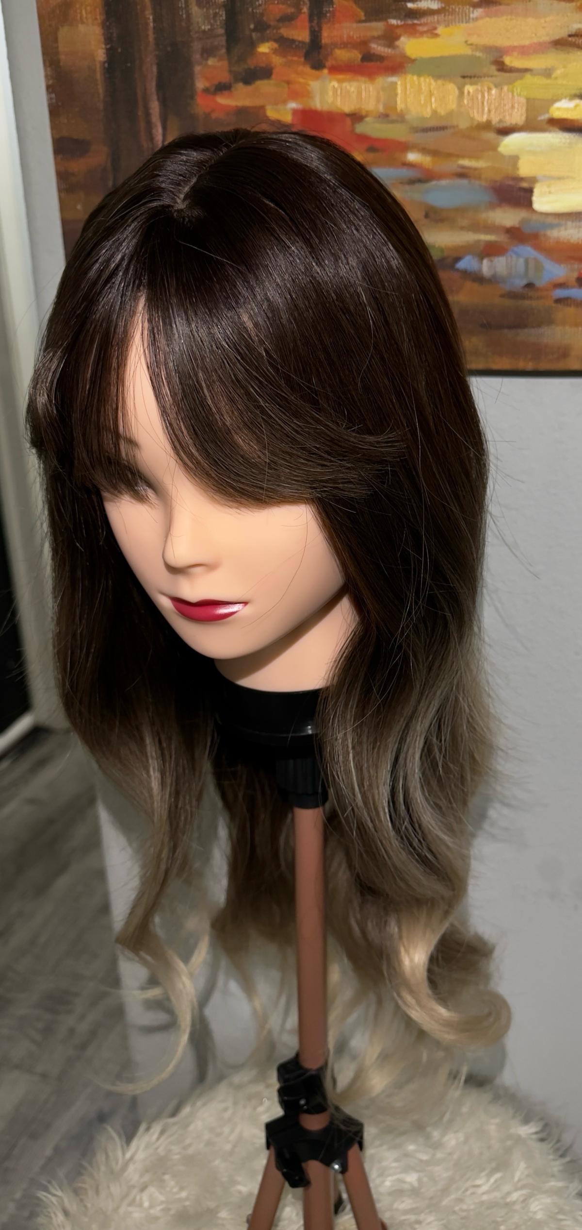 Synthetic Blend Ombre Brown Wig with Bangs and realistic sca - Johnson, Kansas - FleaMarketBay