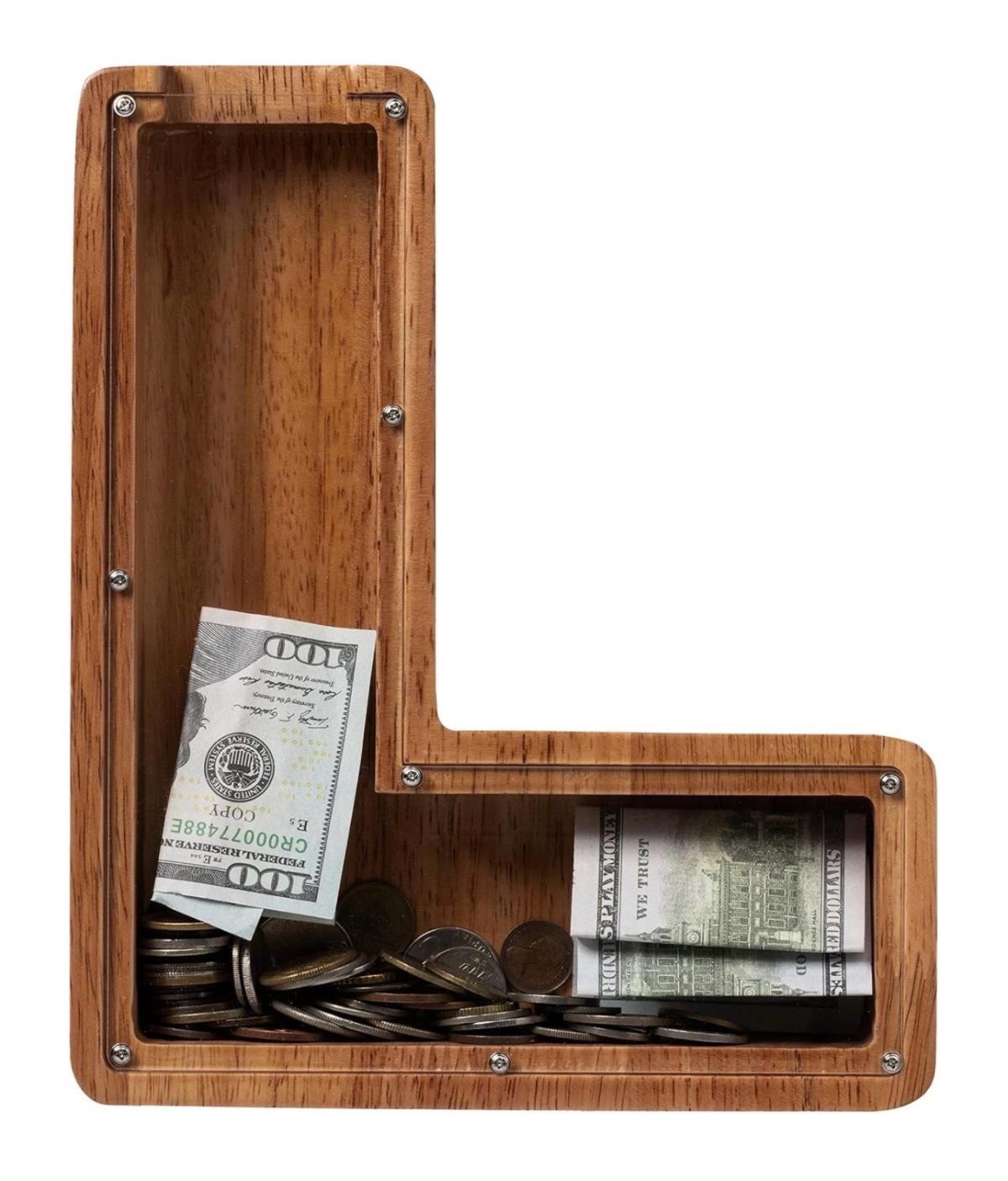 Letter L Wooden Coin Bank - Florence, South Carolina - FleaMarketBay