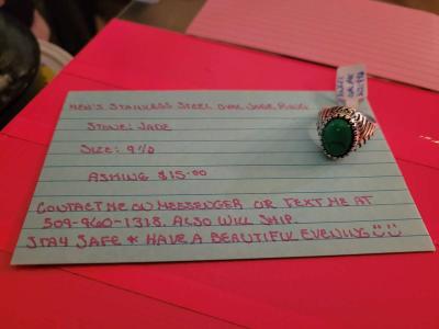 Stainless Steel Mens Oval Jade Ring