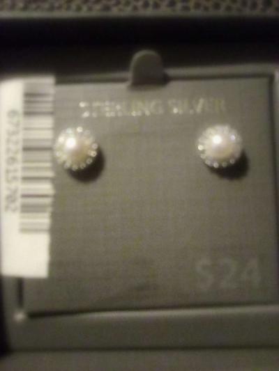 diamond cut pearl sterling silver earings