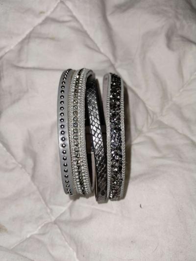 Leather wrap around bracelet with mini diamonds - Thumbnail 3