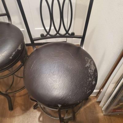 2 Wood Metal Used Black Bar Stools Chairs - Thumbnail 2
