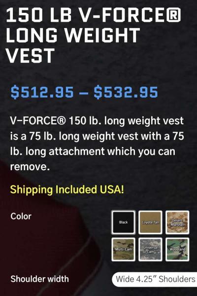 V Force 150 Pounds long weight training vest - Thumbnail 3