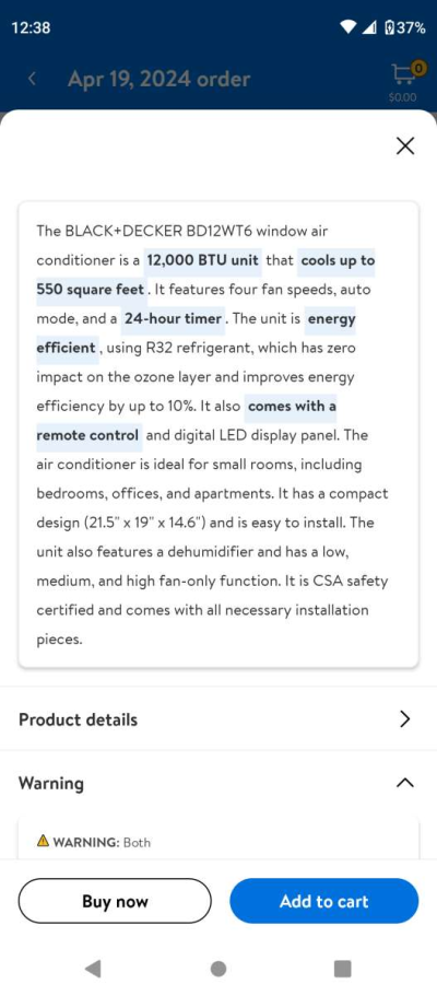 Like New 12OOO BTU BLACK N DECKER AIRCONDITIONER - Thumbnail 3