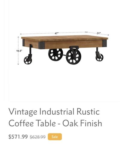 Vintage Industrial Rustic Coffee Table  Oak Finish - Thumbnail 2