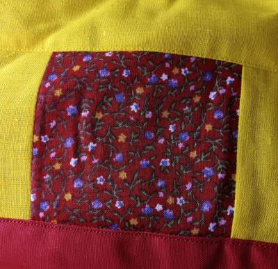 Handmade Quilted Table Topper Red Yellow - Thumbnail 3