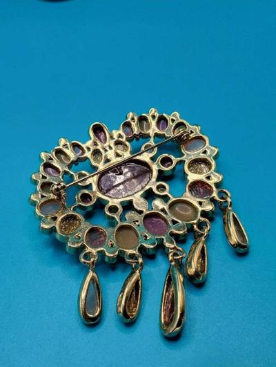 Vintage Heidi Daus Multi Cabochon Beaded Brooch Unsigned - Thumbnail 3