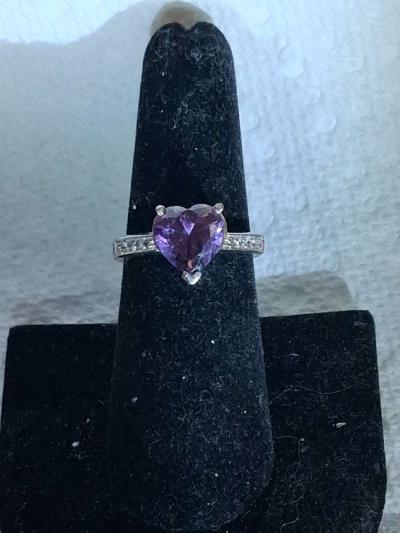 14k white gold diamond and amethyst ring - Thumbnail 3