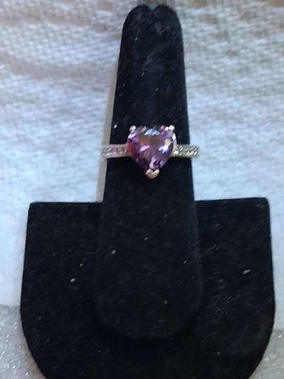 14k white gold diamond and amethyst ring - Thumbnail 4