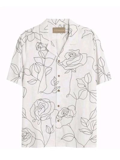 Distortion Mens Floral Line Art ButtonUp Shirt  Size L - Thumbnail 2