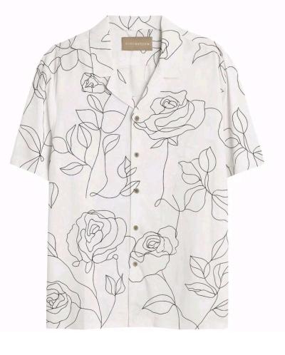 Distortion Mens Floral Line Art ButtonUp Shirt  Size L - Thumbnail 3