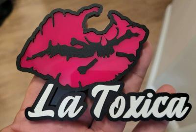 Hispanic Car Badge Pink Skull Lips Emblem Acrylic LaToxica - San Diego, California