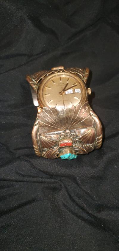 1970s Navajostyle 12KGF Leaf Watch Cuff - Thumbnail 2