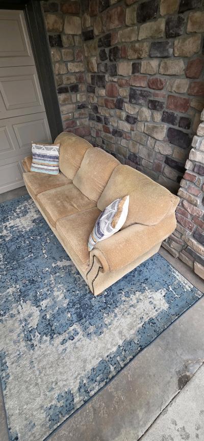 Genuine Flexsteel Tan 3seater couch with nailhead trim - Thumbnail 2