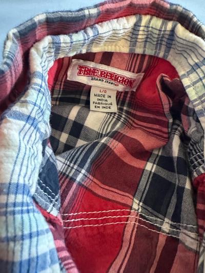 True religion men plaid red white black short sleeve button - Thumbnail 3