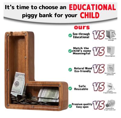 Letter L Wooden Coin Bank - Thumbnail 2